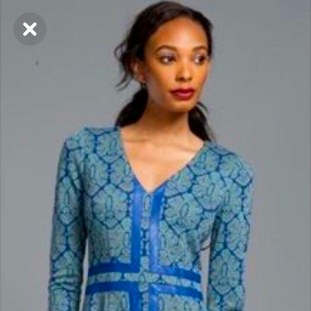 TRACY REESE Cobalt Leather Trim Shift Dress $378